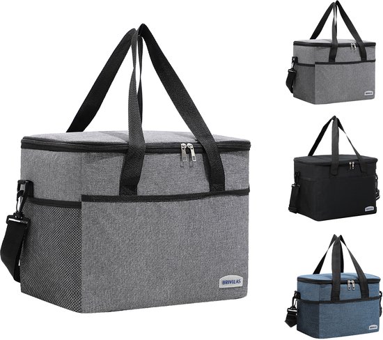 Rainbecom - Koeltassen - Lunchtas – 33x25x27 cm – 22 Liter - Grijs - Isolatie - Kationisch Polyester - Handvat Riem - Koeltas - Lunch Bag - Geïsoleerde Koeltas - Picknicktas van Rainbecom