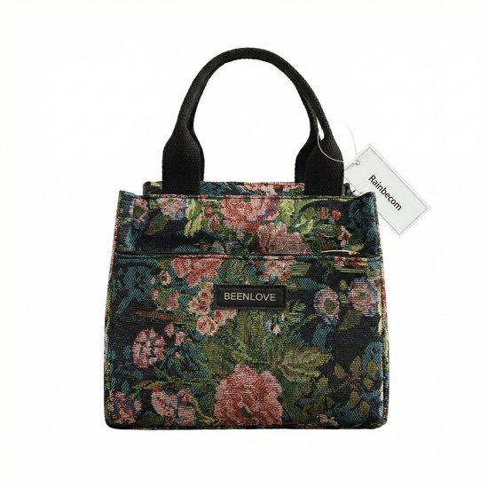 Rainbecom - Koeltassen Lunchtas 5,5L Geïsoleerd - Lunch tas Dames & Heren - 22x13.5x19.5 cm Lunchbag voor Werk & School - Koeltas Waterafstotend Polyester - Grote Opening met Rits - Zwart Vintage Rozen van Rainbecom