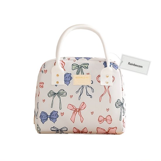 Rainbecom - Koeltassen - Lunchtas 7.5L - Geïsoleerde Koeltas met Brede Opening - Handvat Riem Waterafstotend Polyester - Lichtgewicht - Wipe-clean Voering - 25x15,5x21 cm - Wit Strik - Lunch Bag - Picknicktas van Merkloos