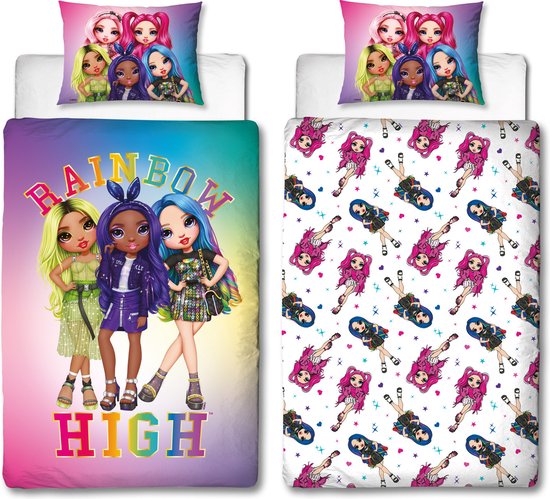 Rainbow High Dekbedovertrek - 140 x 200 cm - Polyester - Kussensloop 60 x 70 cm van Rainbow High