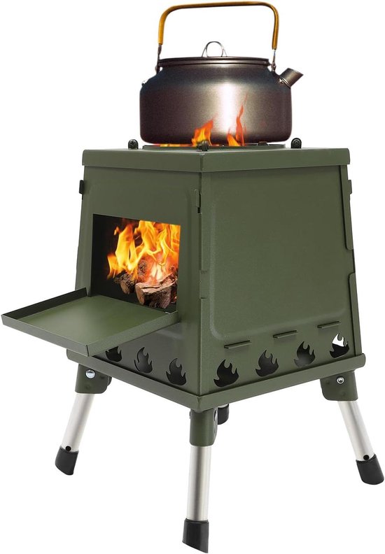 Raketoven Houtkachel - Outdoor Kooktoestel Tentoven - Kamperen Koken Grillen - Winddicht Ontwerp - 22 x 22 x 32 cm