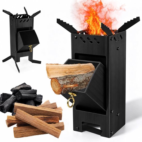 Raketoven met grillplaat, groot, Rocket Stove met vuurhaak, 2 extra standvoeten, kanonenkachel insteeksysteem van - ShopVlot