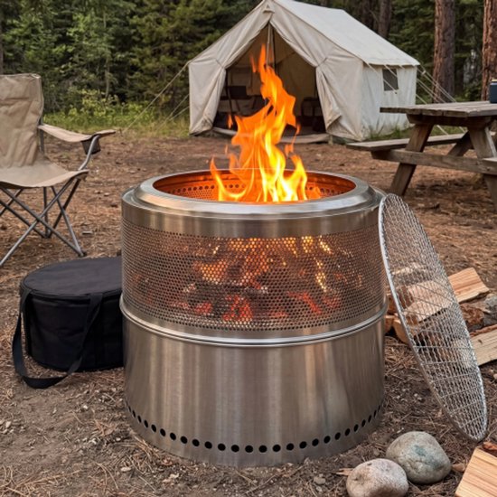 Rauchfreie Feuerstelle, Holzfeuerstelle, Grillfeuerstelle, Edelstahl, Tragbar für den Außenbereich (Smokeless Fire Pit, Wood Fire Pit, BBQ Fire Pit, Stainless Steel, Portable Outdoor)