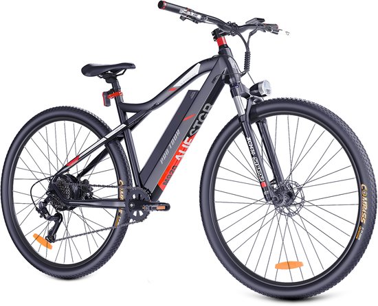 Re-purelife® Elektrische Fiets 250W met 13Ah Accu – Tot 60km Bereik – 27.5 inch – Aluminium Frame - Framemaat 48 cm – Mechanische Schijfremmen– 9 Versnellingen – CE&EN15194 Gecertificeerd–Veilige, Duurzaam&Comfortabele Mountain E-Bike - Zwart & Rood van Merkloos