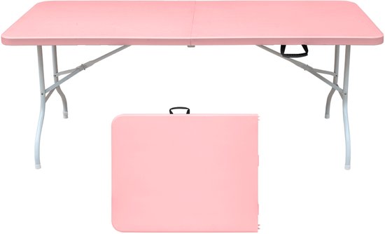 Re-purelife® Opvouwbare campingtafel groot, roze, met handgreep - tuintafel heavy duty klaptafel 185 × 76 × 74 cm - inklapbaar en veelzijdig voor camping, picknick, feest en binnen/buiten - draagvermogen 135 kg