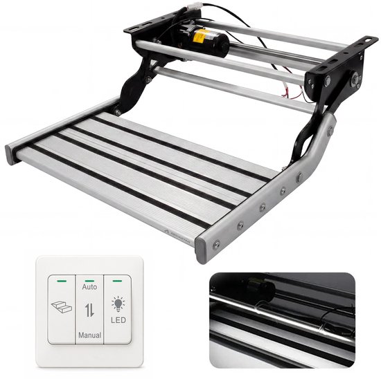 Recastar Elektrische Camper Trap Automatisch – Aluminium met LED Verlichting – 200 kg Draagvermogen – Uitschuifbaar tot 484x570 mm – Camper en Caravan van Merkloos