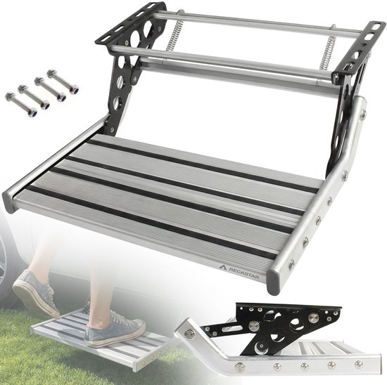 Recastar Handmatige Camper Trap – Aluminium Opvouwbaar Opstapje – 200 kg Draagvermogen – Uitschuifbaar tot 476x501 mm – Camper en Caravan