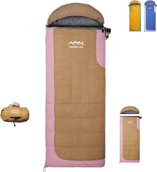 Rechthoekige Slaapzak - Donsslaapzak Kamperen - Outdoor Avonturen - Afneembare Hoed - 220x80 cm - Roze
