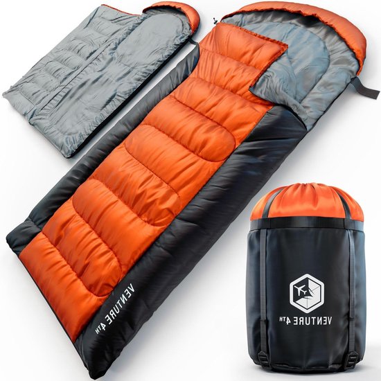 Rechthoekige Slaapzak - Kampeerzak Outdoor - Kamperen en Hiken - Waterdicht en Ademend - XX-Large - Oranje/Grijs