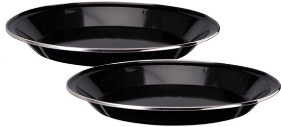 Redcliffs Campingborden - 2x stuks - zwart - 24 x 2 cm - emaille - kamperen/outdoor - borden