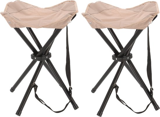 Redcliffs Driepoot opvouwbaar zit krukje - 2x - creme wit - metaal - 33 x 40 cm - Campingstoel van Redcliffs