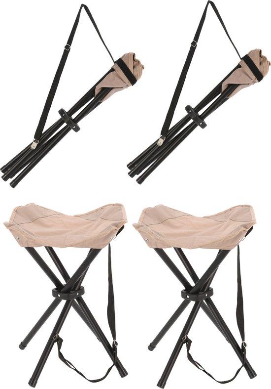 Redcliffs Driepoot opvouwbaar zit krukje - 4x - creme wit - metaal - 33 x 40 cm - Campingstoel van Redcliffs