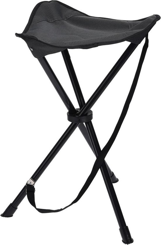 Redcliffs Driepoot opvouwbaar zit krukje - antraciet grijs - metaal - 37 x 55 cm - Campingstoel - Visserskrukje van Merkloos