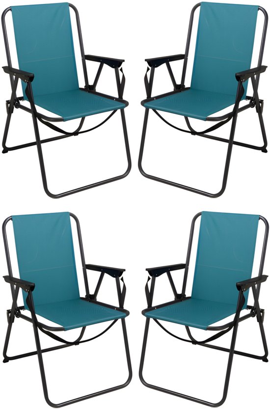 Redcliffs Klapstoel unica - 4x - turquoise - opvouwbaar - 75 x 38 cm - metaal/polyester - campingstoel / tuinstoel van Merkloos