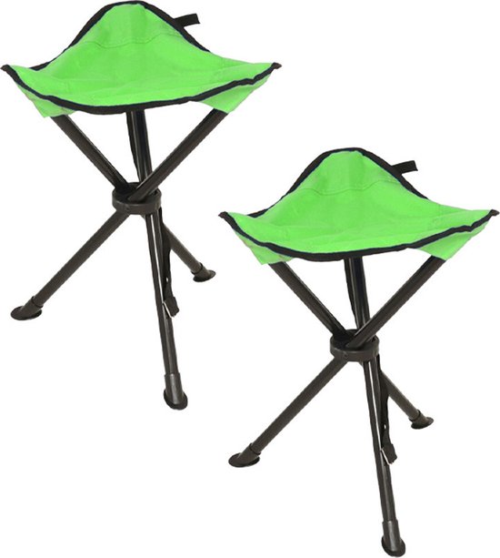 Redcliffs Opvouwbaar krukje - 4x - driepoot - camping/outdoor - groen - D34 x H40 cm van Redcliffs