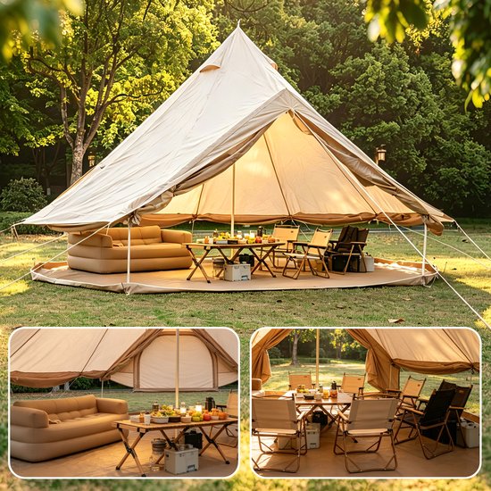 REDOM - Bell Tent - Waterdicht En Ademend - Kamperen - Polyester - Beige - 400 X 400 X 250 Cm