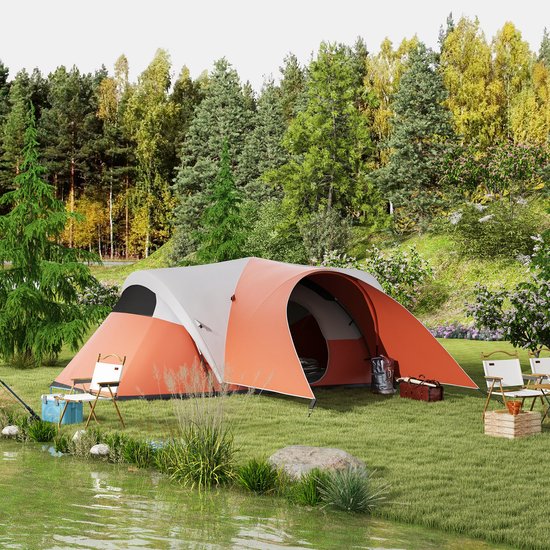 REDOM Familietunneltent - 5-6 Personen - Voor Kamperen - Polyester - Oranje - 550 x 300 x 198 cm van Merkloos