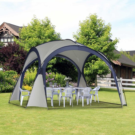 REDOM Partytent - Zonwering - Met Glasvezel Frame - Polyester - Crèmewit En Blauw - 3,5 X 3,5 X 2,3 M van Merkloos