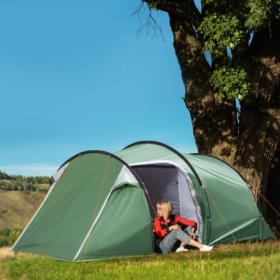 REDOM - Tunnel Tent - 2-3 Persoons - Tweeruimtedesign Met Voortent En Luifel - Polyester - Donkergroen - 426 x 206 x 154 cm van Merkloos