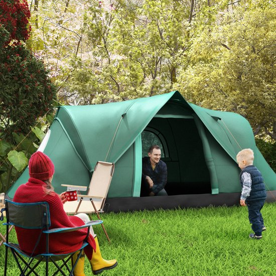 REDOM Tunnel Tent - Voor 5-6 Personen - 2-In-1 Buitentent Afneembaar - Polyester - Groen - 455 x 230 x 180 cm van Merkloos