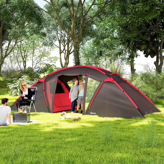 REDOM Tunneltent - 3 Ruimtes - Dubbele Deuren - Polyester - Grijs - 6,15 x 2,35 x 1,95 m van Merkloos