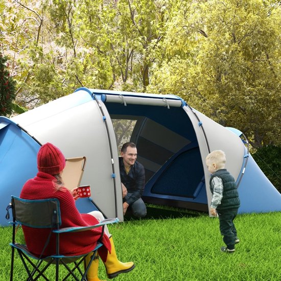 REDOM Tunneltent - Voor 4-6 Personen - Twee Slaapcabines En Woonruimte - Waterdicht 2000 Mm - Taffeta - Blauw - 430 X 240 X 170 Cm van Merkloos