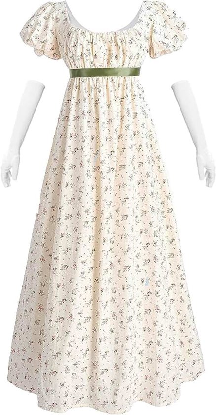 Regency damesjurk voor vrouwen, empire taille, bloemen, regency Era jurk, lange tea-feestjurk, renaissance-kostuum