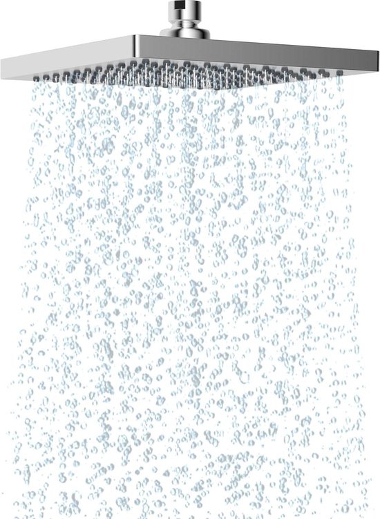 Regendouche douchekop 200 x 200 mm roestvrij staal vierkant inbouw spaar- en draaibare douche-ervaring van AquaVive
