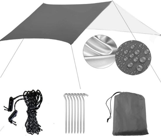 Regenzeil 3 x 3 m - campingzeil Rain Tarp PU 3000 - licht draagbaar uv-bescherming ripstop waterdicht - wandelen outdooractiviteiten Tarp tent van Merkloos