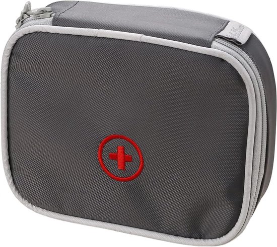 Reis Apotheek Tas - Noodzakelijke Eerste Hulp Tas - Kleine Vierkante Organiser voor Reizen - Kantoor - Thuis - Grijs - Modern van JAPIO