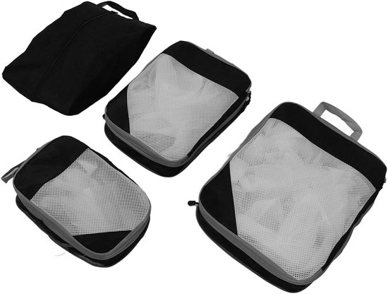 Reis Compressie Zakken - Koffer Organizer Set - Bagage Opbergen - Dubbel Compressiesysteem - 36x25x4 cm - Zwart