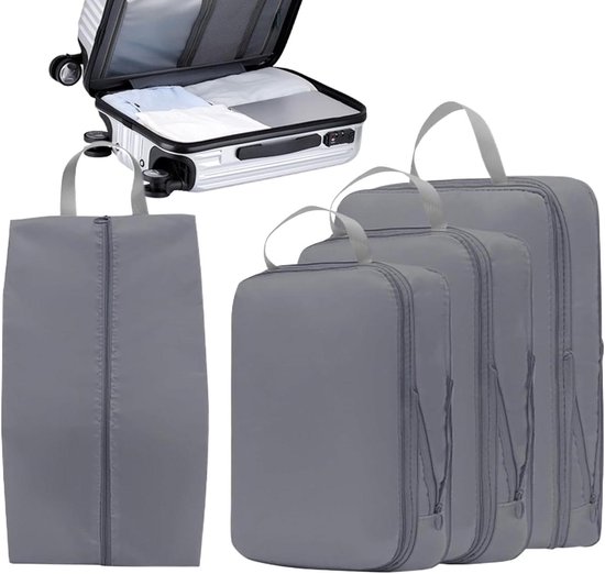 Reis Compressietassen - Koffer Organizers - Ruimte Besparen - Waterdichte Gabardine - 4 Stuks - Grijs