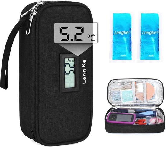 Reis koelbox voor insuline met temperatuurregeling - Medicijn koel tas met 2 koelelementen voor diabetes benodigdheden, ideaal voor onderweg en veilig bewaren
