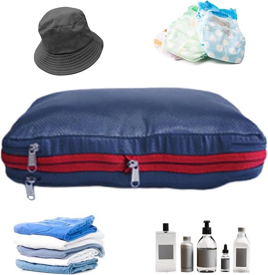 Reis Koffer Compressie Zakken - Kleding Organizer - Ruimte Besparen - Dubbele Opbergvakken - 37.5 x 27.5 cm - Donkerblauw