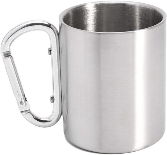 Reis Mok - Koffie Cup - Outdoor Camping - Met Karabijnhaak - 220Ml - Roestvrij Staal