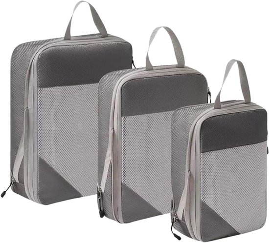 Reis Opbergzakken - Koffer Organizer - Bagage Ordenen - Compressie Ontwerp - 3 Stuks - Grijs
