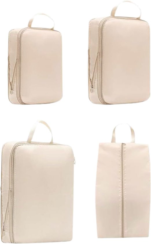Reis Opbergzakken - Pak Organizers - Kleding Sorteren - Dubbele Rits Compressie - 4 Stuks - Beige