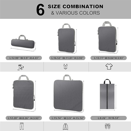 Reis Organizer Set - Bagage Cubes - Kleding Inpakken - Gecomprimeerde Verpakking - 6 stuks - Donkerblauw