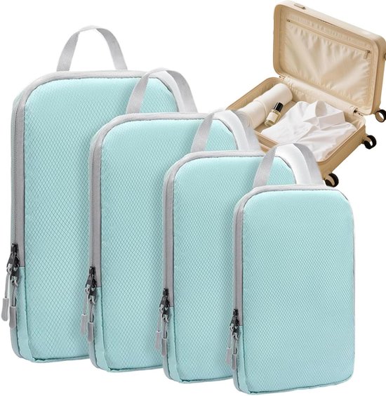 Reis Organizer Sets - Kleding Tassen - Koffer Inpakken - Compressie Systeem - 4 Delig - Lichtblauw