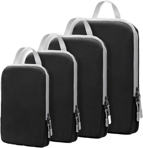 Reis Organizers - Pak Cubes - Bagage Opslag - Vacuüm Compressie - 4 Delig - Zwart