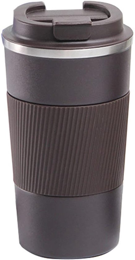 Reisbeker - 380 ml geïsoleerde koffiemok - herbruikbare koffiemok reisbeker - geïsoleerde vacuüm roestvrijstalen waterfles - draagbare koffiemok - lekvrije deksel - geschikt voor auto, buiten, picknick, kantoor - Donkerbruin - 13.5*7cm