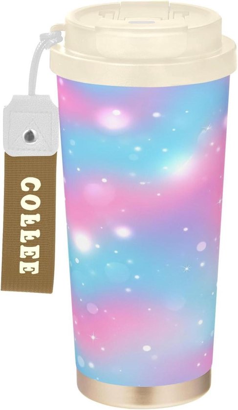 Reisbeker Koffie - Thermosbeker Rietje - Dranken Meenemen - Keramische Coating - 16 Ounces - Pastel Gradiënt