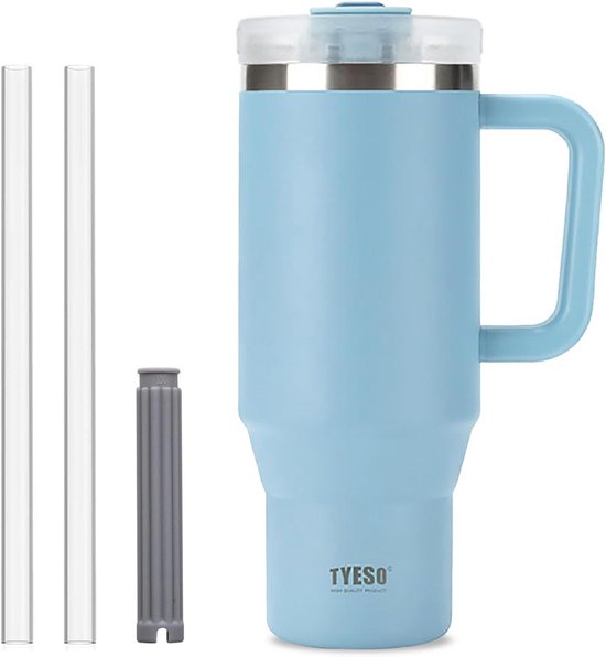 Reisbeker met Handvat - Drinkfles Thermos - Warme Dranken Koude Dranken - Lekvrij Met Rietje - 1200ml Inhoud - Mat