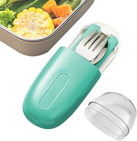 Reisbestek met etui - Bestekset outdoor - Kamperen en reizen - Ruimtebesparend en lichtgewicht - Compact formaat - Groen