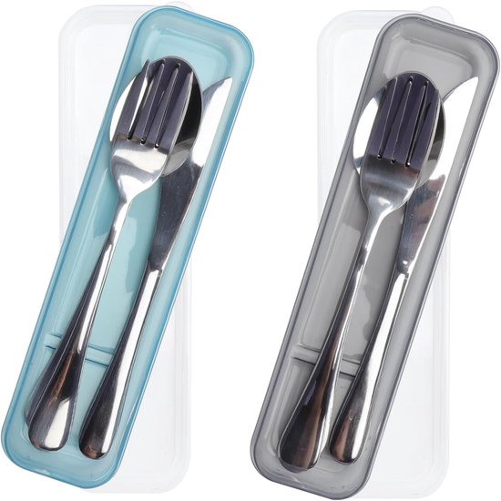 Reisbestek Set 2-delig - RVS - Inclusief Etui - Ideaal voor Werk en School - ShopVlot