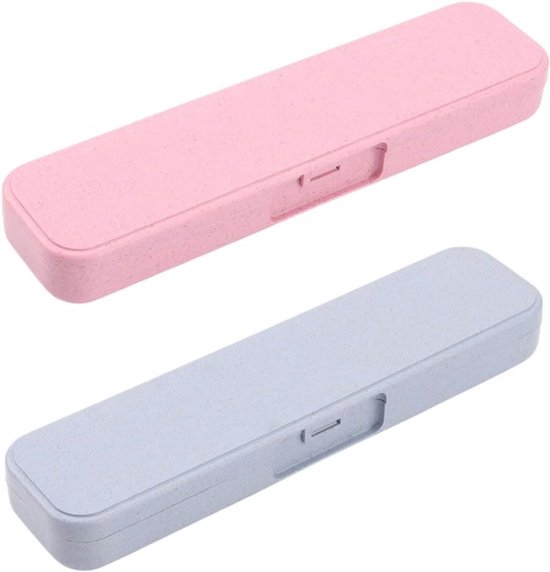 Reisbestekhouder met deksel – Compacte bestekset voor onderweg, camping en picknicken – Herbruikbare tafelgerei opbergbox (2 stuks, roze + blauw)