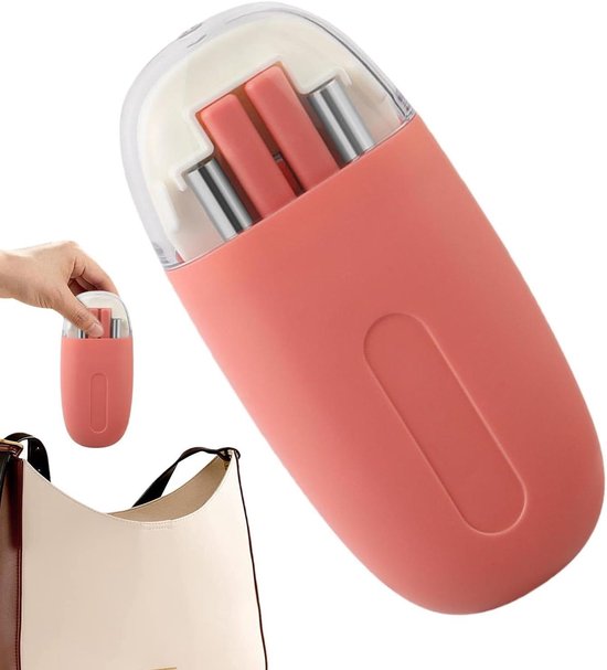 Reisbestekset - Bestek voor onderweg - Kamperen en picknicken - Antislip eetstokjes - Compact formaat - Rood