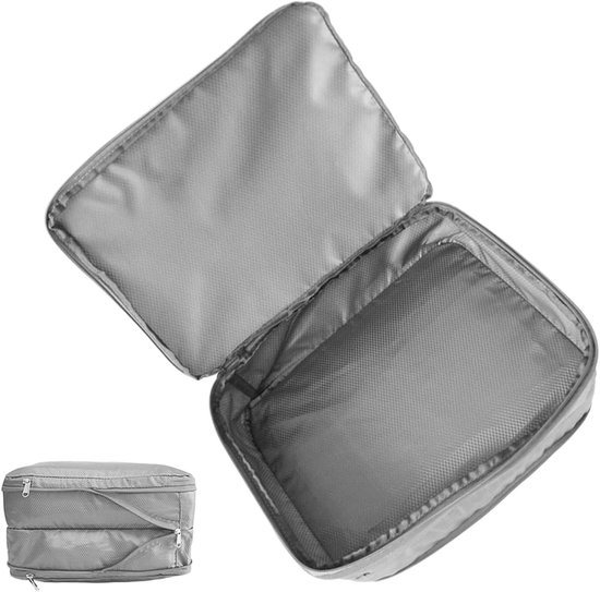 Reiskoffer Compressiezakken - Reis Opbergorganizers - Kleding Opslag - Dubbele Zak - 37.5 x 27.5 cm - Lichtgrijs