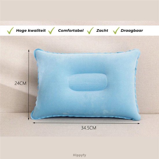 Reiskussen - Kampeer Kussen – Hippyfy – Strand Kussen - Zachte Opblaasbare Kussen – Kleine Kampeer Kussen - Festival kussen – Picknick Kussen - Vliegtuig Kussen – Hoofdkussentje -  Kamperen – Op reis – Opblaasbare kussentje – Blauw van Merkloos