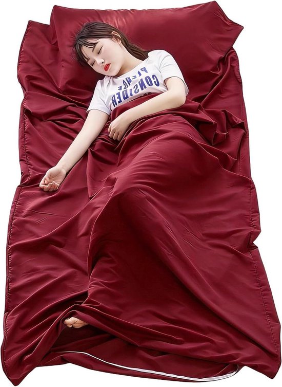 Reislaagzak Slaapzak - Reishoes Liner - Hygiënisch Reizen - 2-in-1 Functie - 220 x 90 cm - Rood van Merkloos